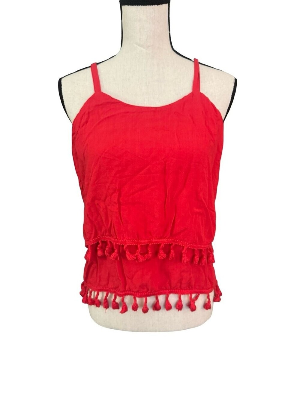 Lumiere Red Tassel Tank Top Small Boho Festival Cami Sleeveless Rayon